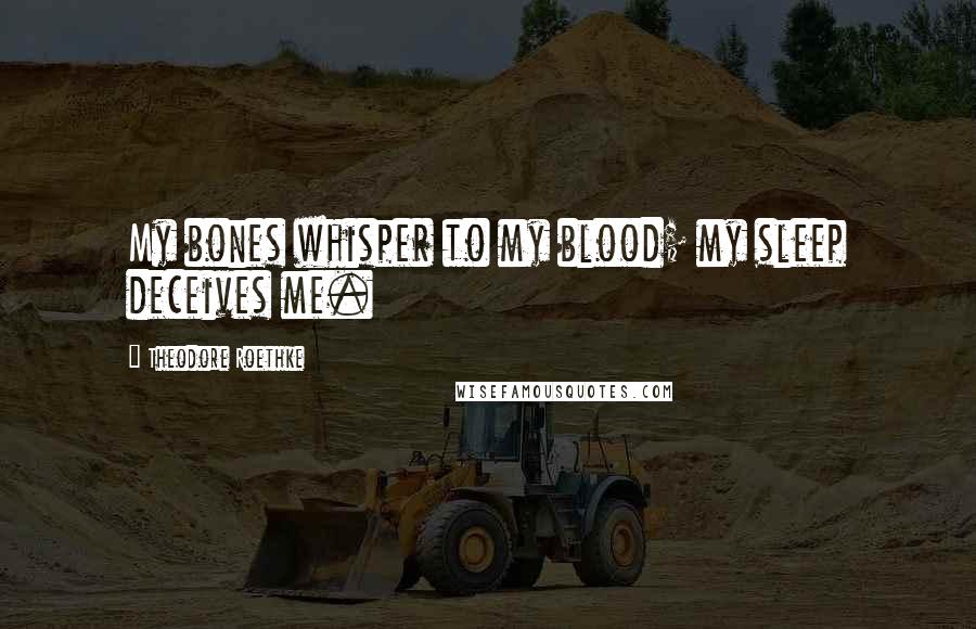 Theodore Roethke Quotes: My bones whisper to my blood; my sleep deceives me.