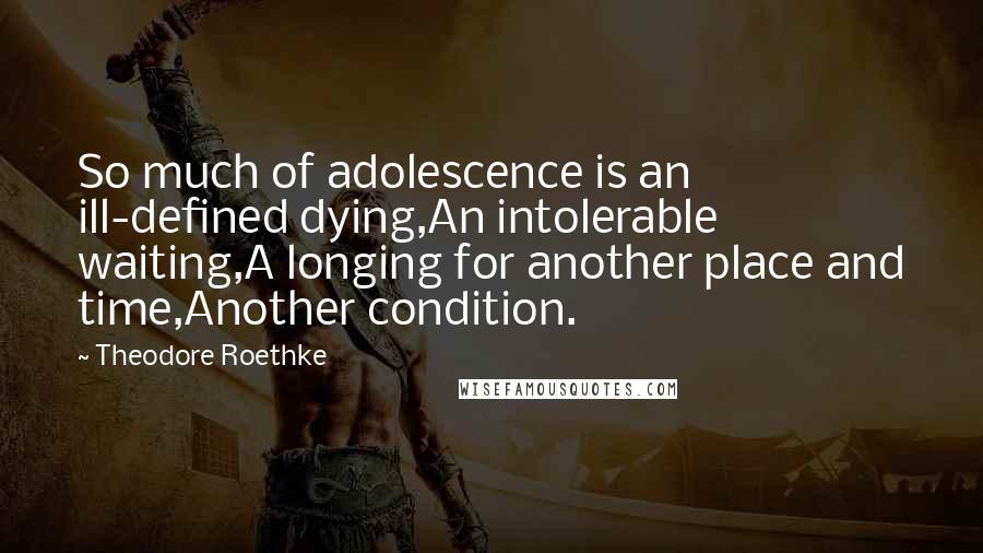 Theodore Roethke Quotes: So much of adolescence is an ill-defined dying,An intolerable waiting,A longing for another place and time,Another condition.