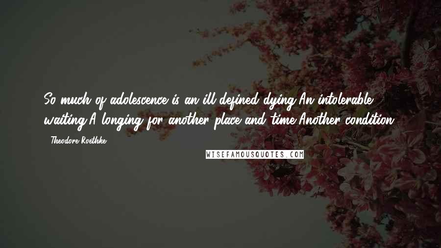 Theodore Roethke Quotes: So much of adolescence is an ill-defined dying,An intolerable waiting,A longing for another place and time,Another condition.