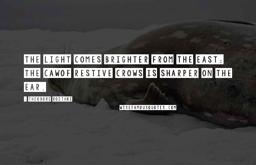 Theodore Roethke Quotes: The light comes brighter from the east; the cawOf restive crows is sharper on the ear.