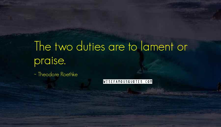 Theodore Roethke Quotes: The two duties are to lament or praise.