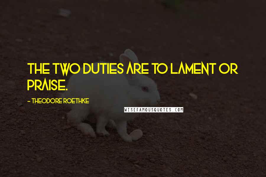 Theodore Roethke Quotes: The two duties are to lament or praise.