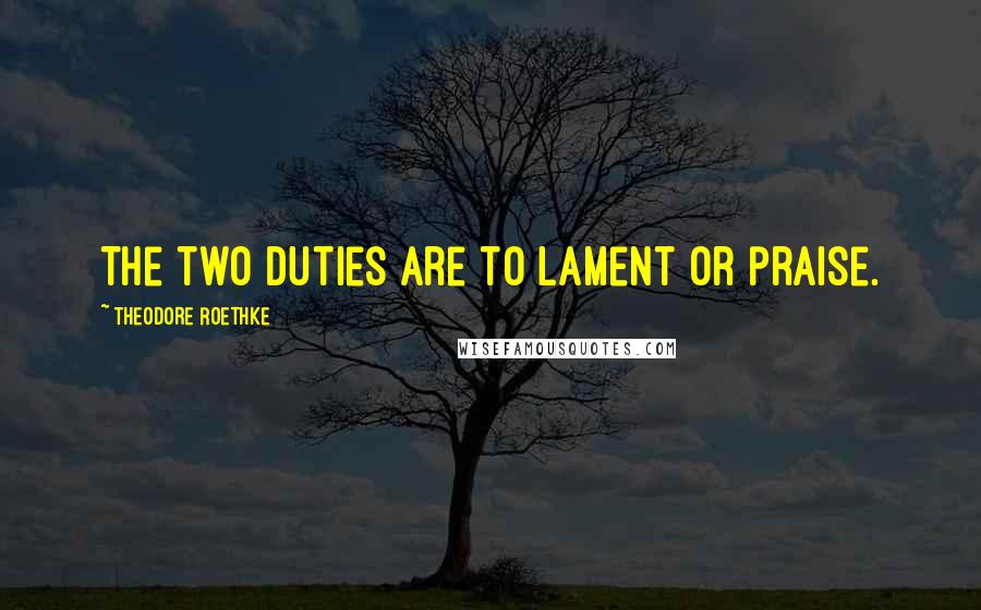 Theodore Roethke Quotes: The two duties are to lament or praise.