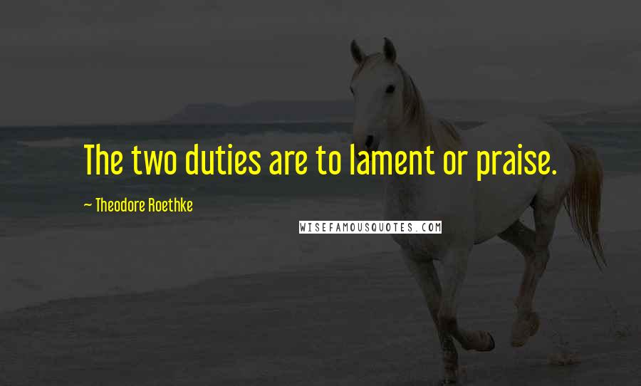 Theodore Roethke Quotes: The two duties are to lament or praise.