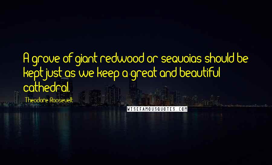 Theodore Roosevelt Quotes: A grove of giant redwood or sequoias should be kept just as we keep a great and beautiful cathedral.