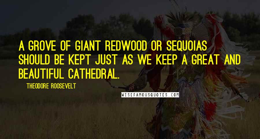 Theodore Roosevelt Quotes: A grove of giant redwood or sequoias should be kept just as we keep a great and beautiful cathedral.
