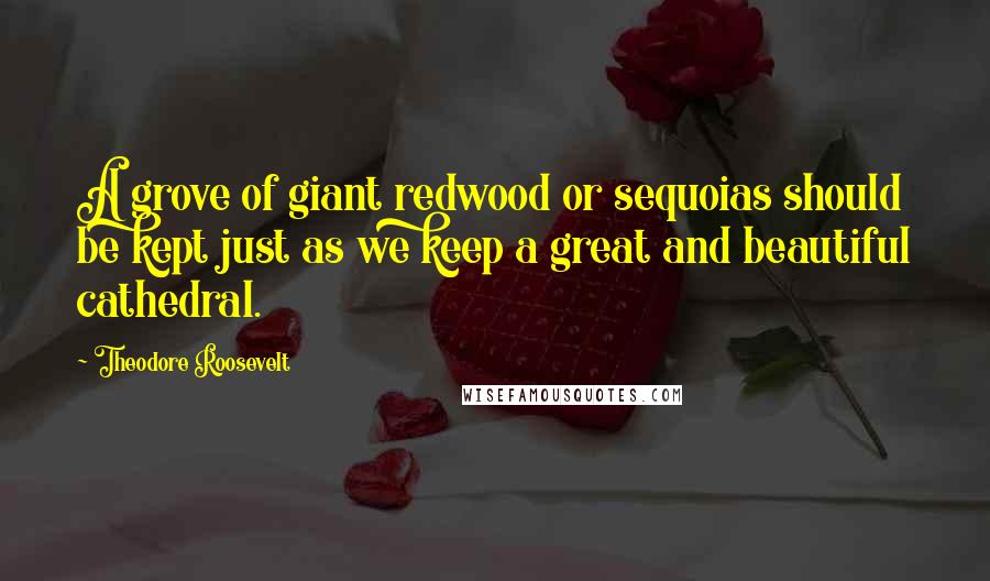 Theodore Roosevelt Quotes: A grove of giant redwood or sequoias should be kept just as we keep a great and beautiful cathedral.