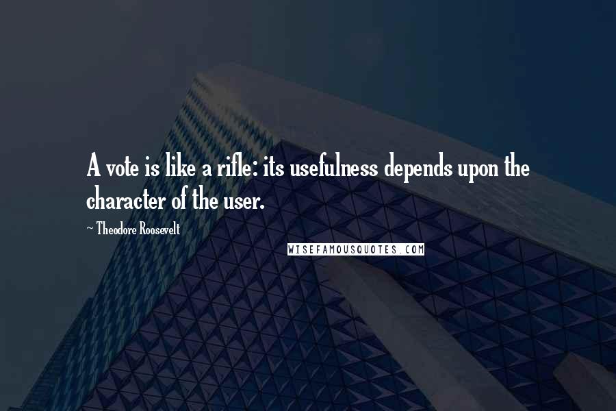 Theodore Roosevelt Quotes: A vote is like a rifle: its usefulness depends upon the character of the user.