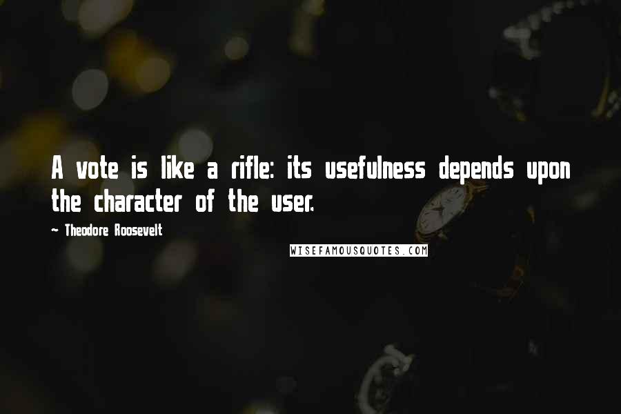 Theodore Roosevelt Quotes: A vote is like a rifle: its usefulness depends upon the character of the user.