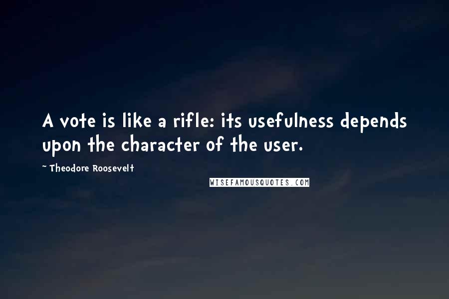 Theodore Roosevelt Quotes: A vote is like a rifle: its usefulness depends upon the character of the user.