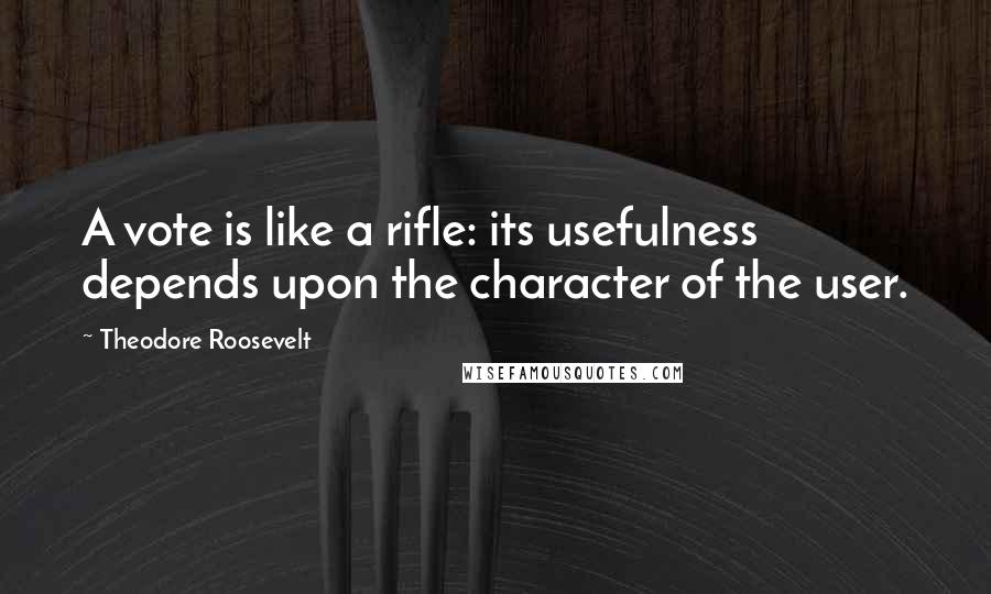 Theodore Roosevelt Quotes: A vote is like a rifle: its usefulness depends upon the character of the user.