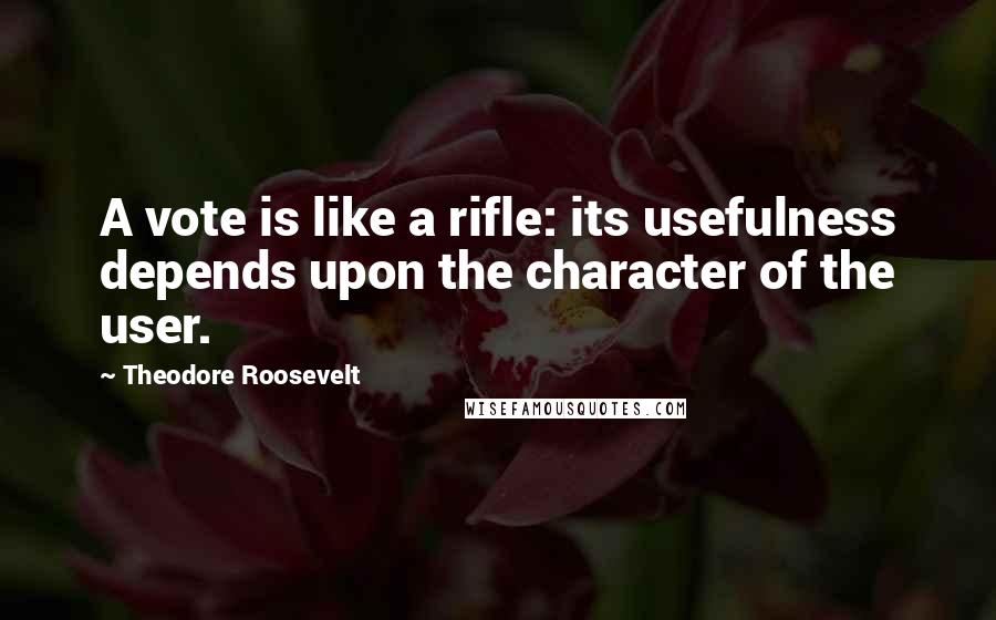 Theodore Roosevelt Quotes: A vote is like a rifle: its usefulness depends upon the character of the user.