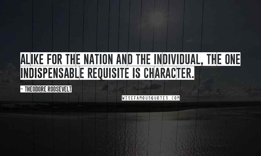 Theodore Roosevelt Quotes: Alike for the nation and the individual, the one indispensable requisite is character.