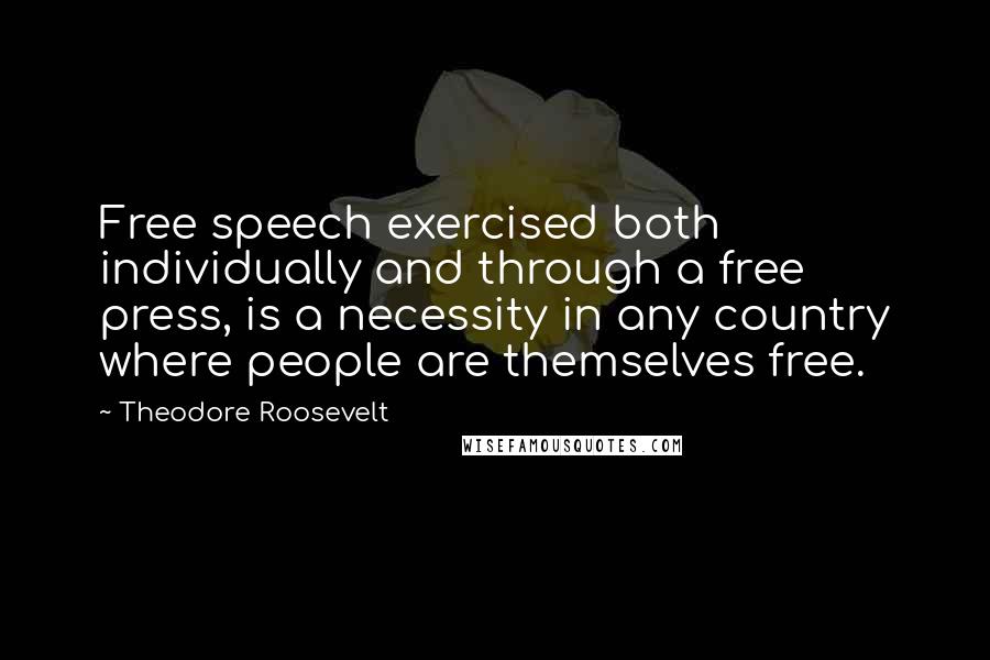 Theodore Roosevelt Quotes: Free speech exercised both individually and through a free press, is a necessity in any country where people are themselves free.