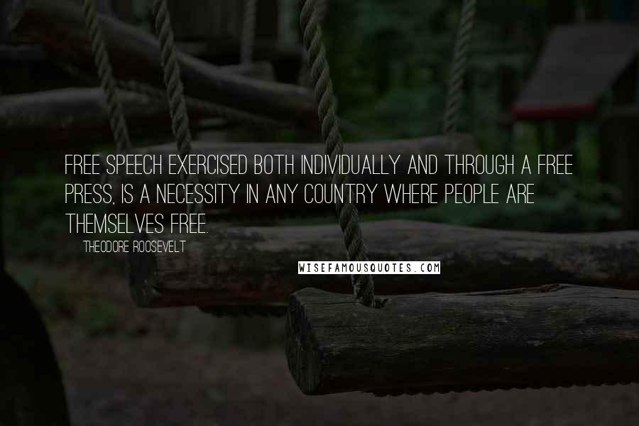 Theodore Roosevelt Quotes: Free speech exercised both individually and through a free press, is a necessity in any country where people are themselves free.