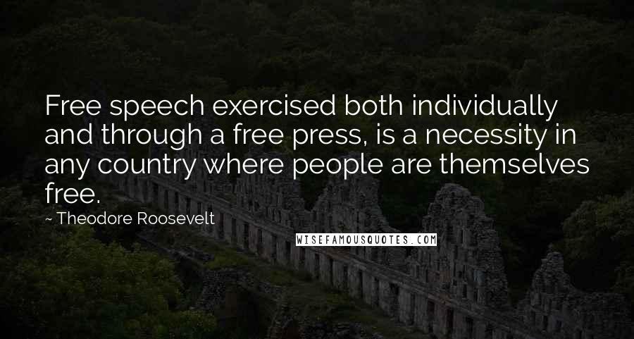 Theodore Roosevelt Quotes: Free speech exercised both individually and through a free press, is a necessity in any country where people are themselves free.