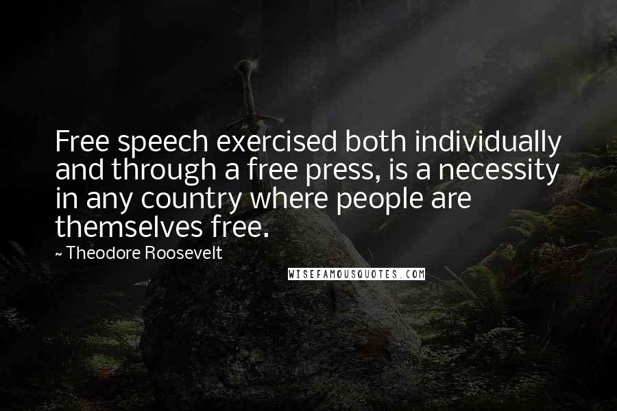 Theodore Roosevelt Quotes: Free speech exercised both individually and through a free press, is a necessity in any country where people are themselves free.