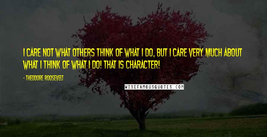 Theodore Roosevelt Quotes: I care not what others think of what I do, but I care very much about what I think of what I do! That is character!