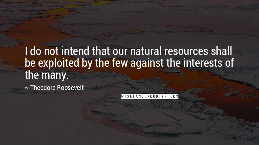 Theodore Roosevelt Quotes: I do not intend that our natural resources shall be exploited by the few against the interests of the many.