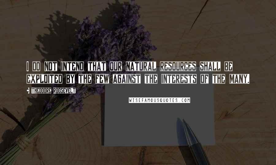 Theodore Roosevelt Quotes: I do not intend that our natural resources shall be exploited by the few against the interests of the many.