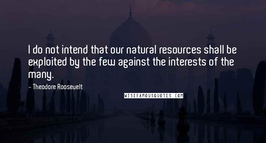 Theodore Roosevelt Quotes: I do not intend that our natural resources shall be exploited by the few against the interests of the many.