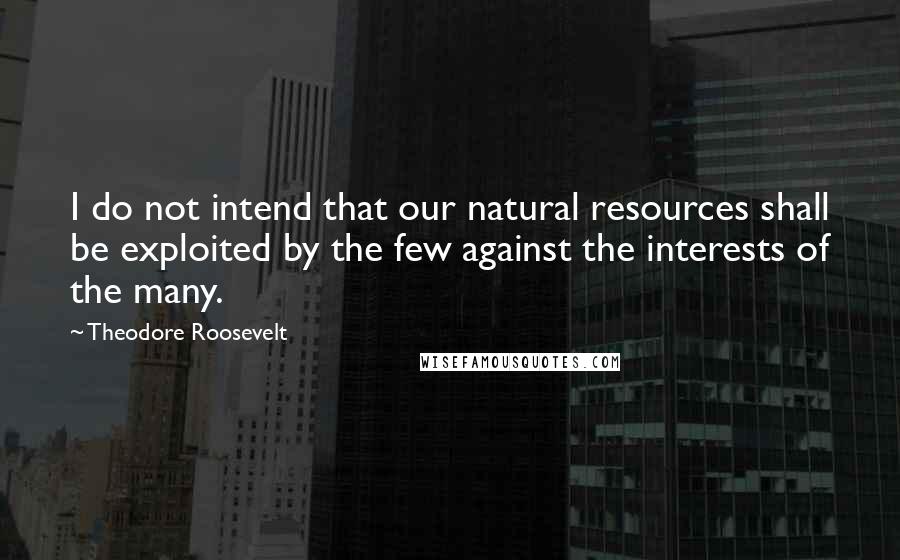 Theodore Roosevelt Quotes: I do not intend that our natural resources shall be exploited by the few against the interests of the many.