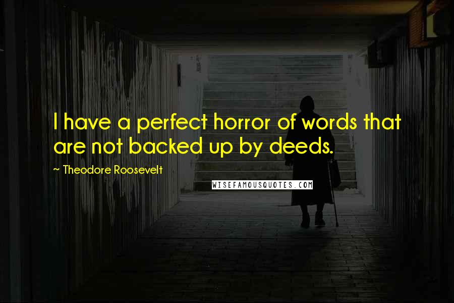 Theodore Roosevelt Quotes: I have a perfect horror of words that are not backed up by deeds.