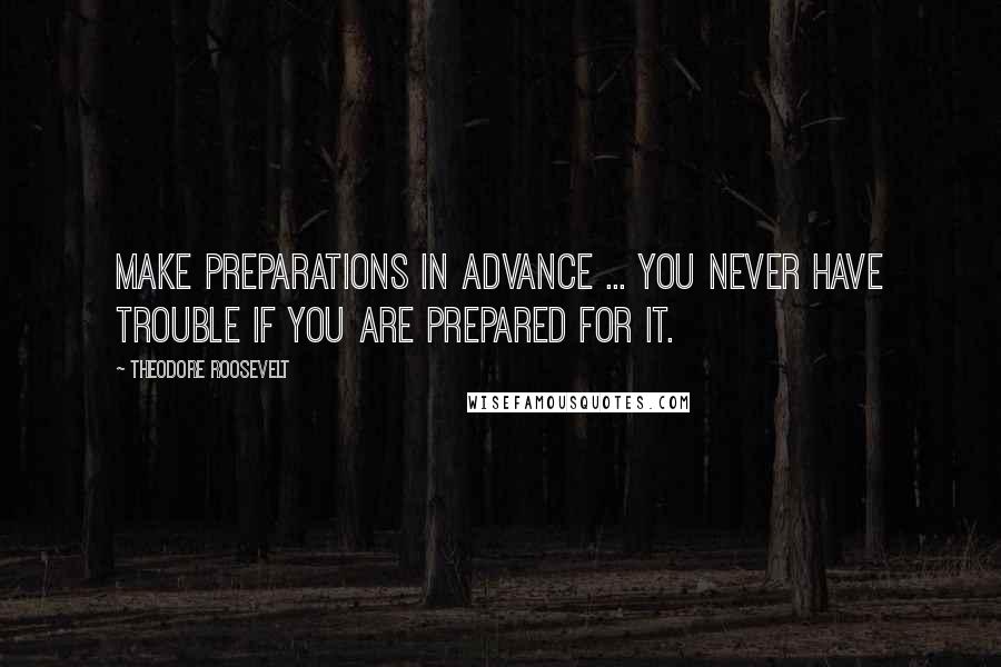 Theodore Roosevelt Quotes: Make preparations in advance ... you never have trouble if you are prepared for it.