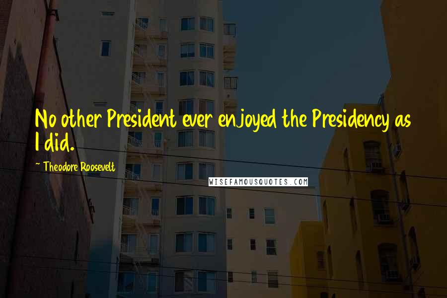 Theodore Roosevelt Quotes: No other President ever enjoyed the Presidency as I did.