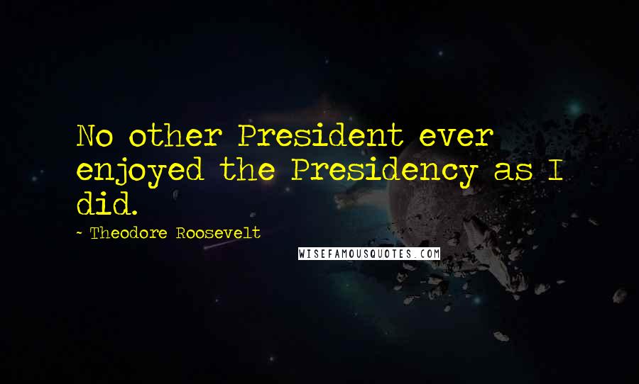 Theodore Roosevelt Quotes: No other President ever enjoyed the Presidency as I did.