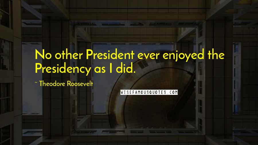 Theodore Roosevelt Quotes: No other President ever enjoyed the Presidency as I did.