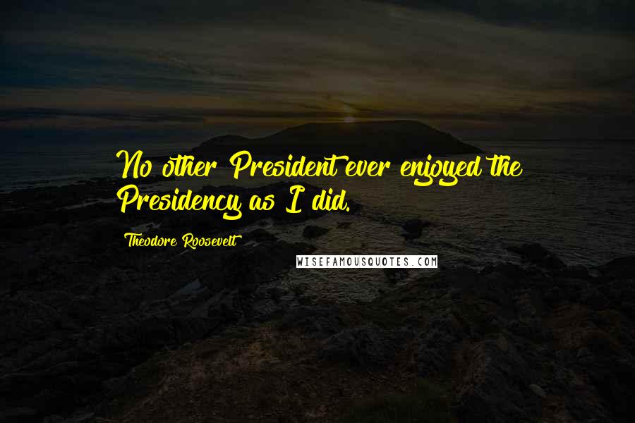 Theodore Roosevelt Quotes: No other President ever enjoyed the Presidency as I did.