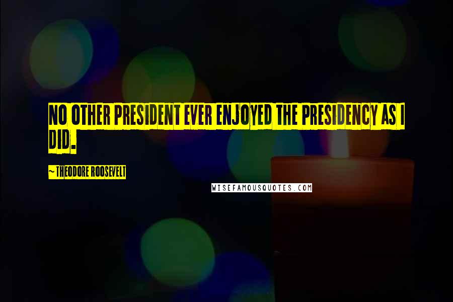 Theodore Roosevelt Quotes: No other President ever enjoyed the Presidency as I did.