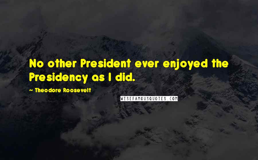 Theodore Roosevelt Quotes: No other President ever enjoyed the Presidency as I did.