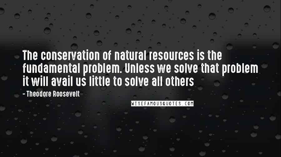 Theodore Roosevelt Quotes: The conservation of natural resources is the fundamental problem. Unless we solve that problem it will avail us little to solve all others