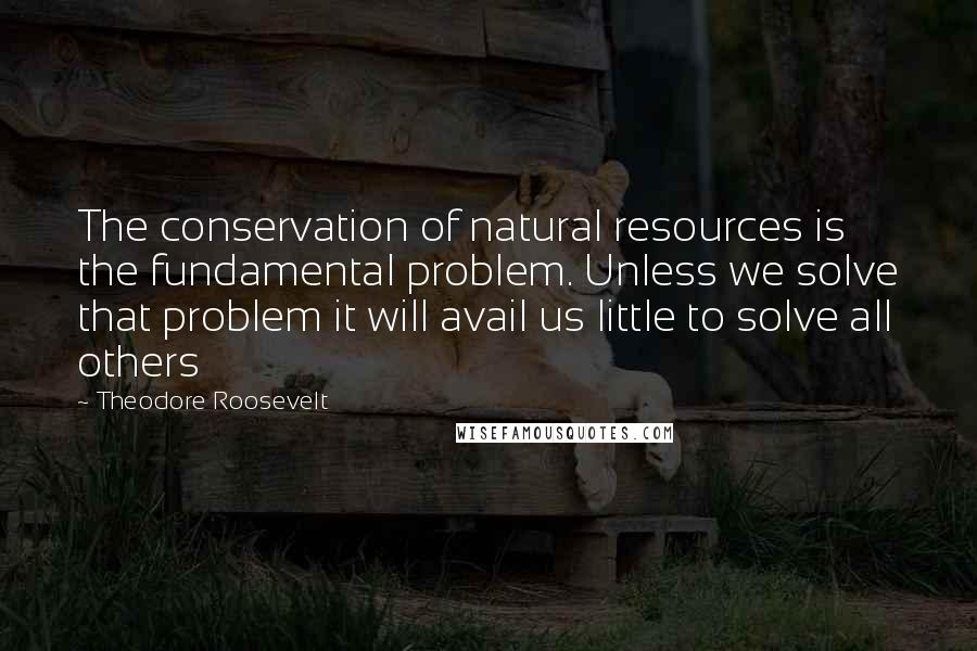 Theodore Roosevelt Quotes: The conservation of natural resources is the fundamental problem. Unless we solve that problem it will avail us little to solve all others