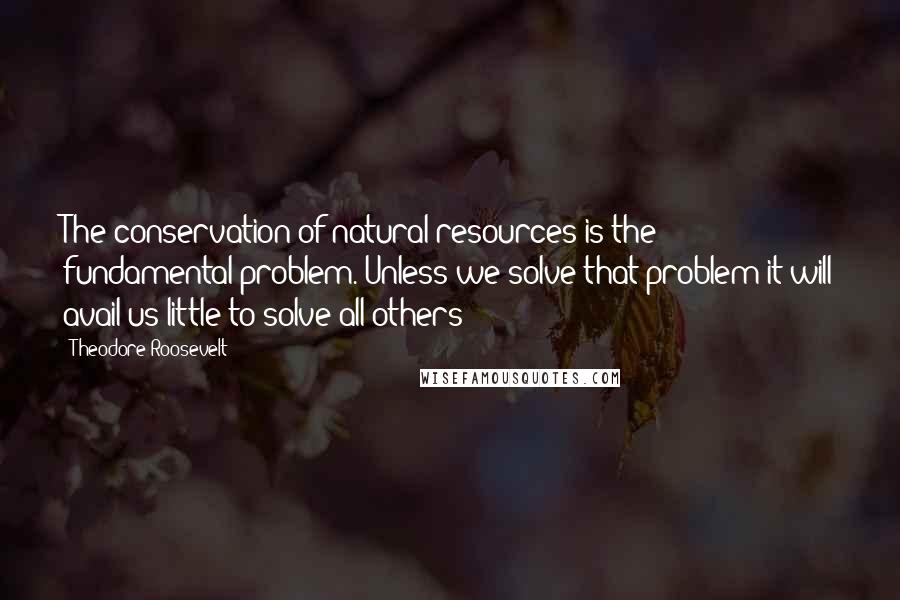 Theodore Roosevelt Quotes: The conservation of natural resources is the fundamental problem. Unless we solve that problem it will avail us little to solve all others