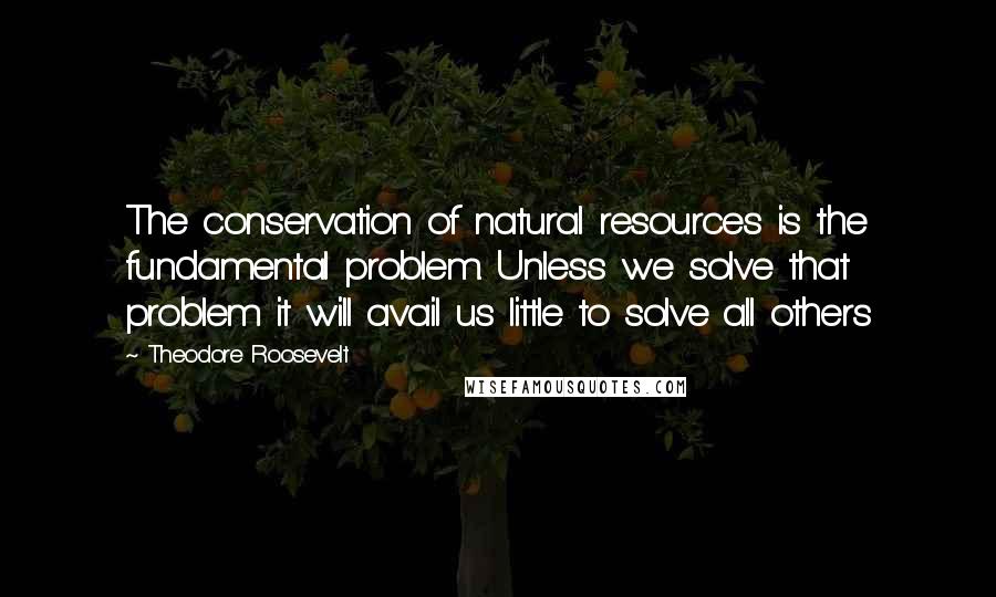 Theodore Roosevelt Quotes: The conservation of natural resources is the fundamental problem. Unless we solve that problem it will avail us little to solve all others