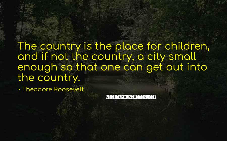 Theodore Roosevelt Quotes: The country is the place for children, and if not the country, a city small enough so that one can get out into the country.