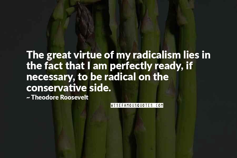 Theodore Roosevelt Quotes: The great virtue of my radicalism lies in the fact that I am perfectly ready, if necessary, to be radical on the conservative side.