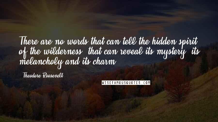 Theodore Roosevelt Quotes: There are no words that can tell the hidden spirit of the wilderness, that can reveal its mystery, its melancholy and its charm.