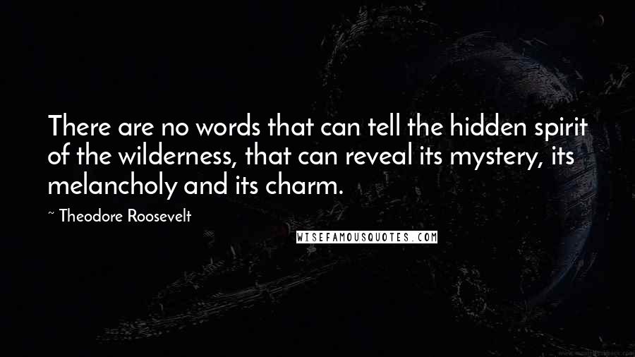 Theodore Roosevelt Quotes: There are no words that can tell the hidden spirit of the wilderness, that can reveal its mystery, its melancholy and its charm.