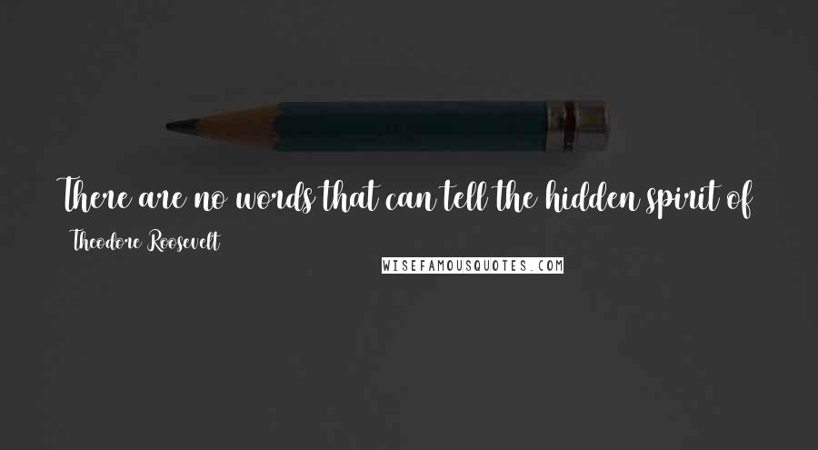 Theodore Roosevelt Quotes: There are no words that can tell the hidden spirit of the wilderness, that can reveal its mystery, its melancholy and its charm.