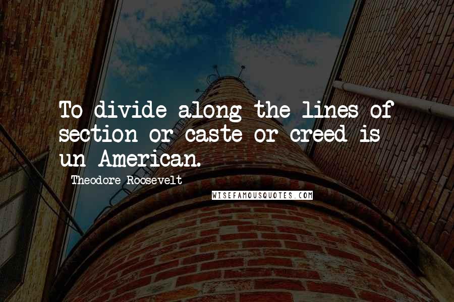 Theodore Roosevelt Quotes: To divide along the lines of section or caste or creed is un-American.