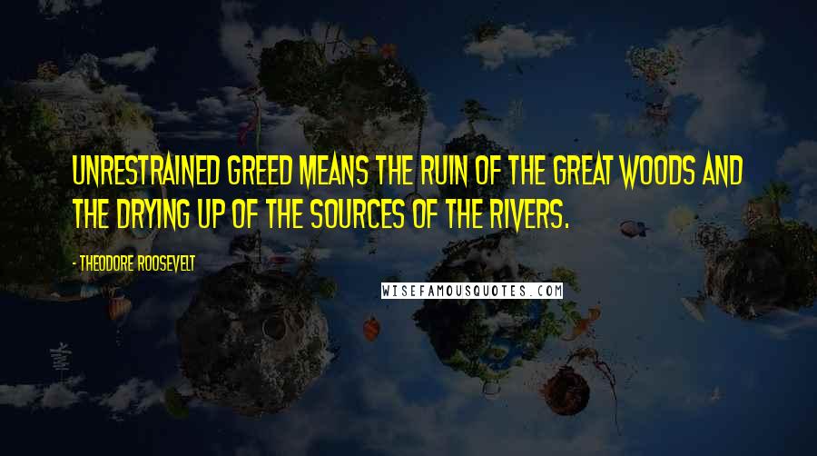 Theodore Roosevelt Quotes: Unrestrained greed means the ruin of the great woods and the drying up of the sources of the rivers.