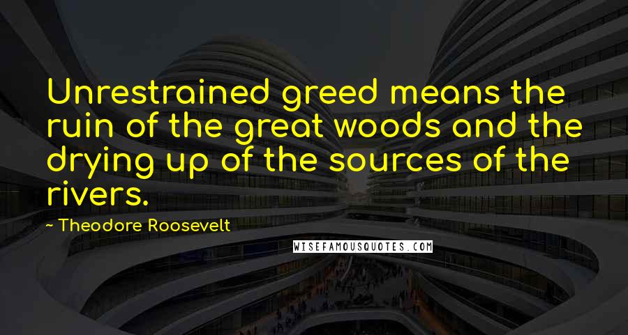 Theodore Roosevelt Quotes: Unrestrained greed means the ruin of the great woods and the drying up of the sources of the rivers.