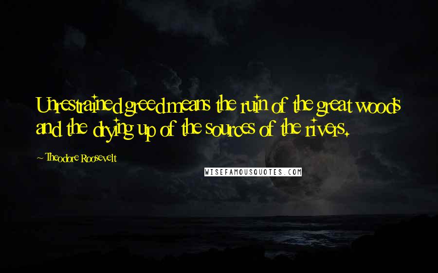 Theodore Roosevelt Quotes: Unrestrained greed means the ruin of the great woods and the drying up of the sources of the rivers.