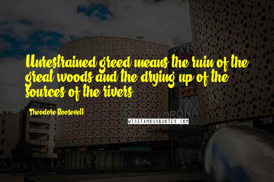 Theodore Roosevelt Quotes: Unrestrained greed means the ruin of the great woods and the drying up of the sources of the rivers.