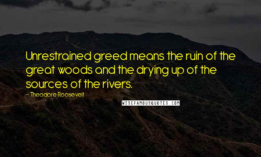 Theodore Roosevelt Quotes: Unrestrained greed means the ruin of the great woods and the drying up of the sources of the rivers.