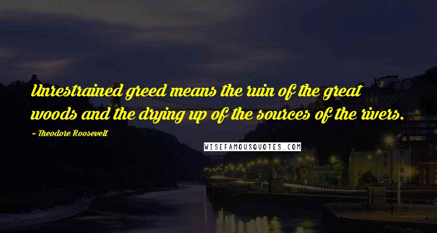 Theodore Roosevelt Quotes: Unrestrained greed means the ruin of the great woods and the drying up of the sources of the rivers.